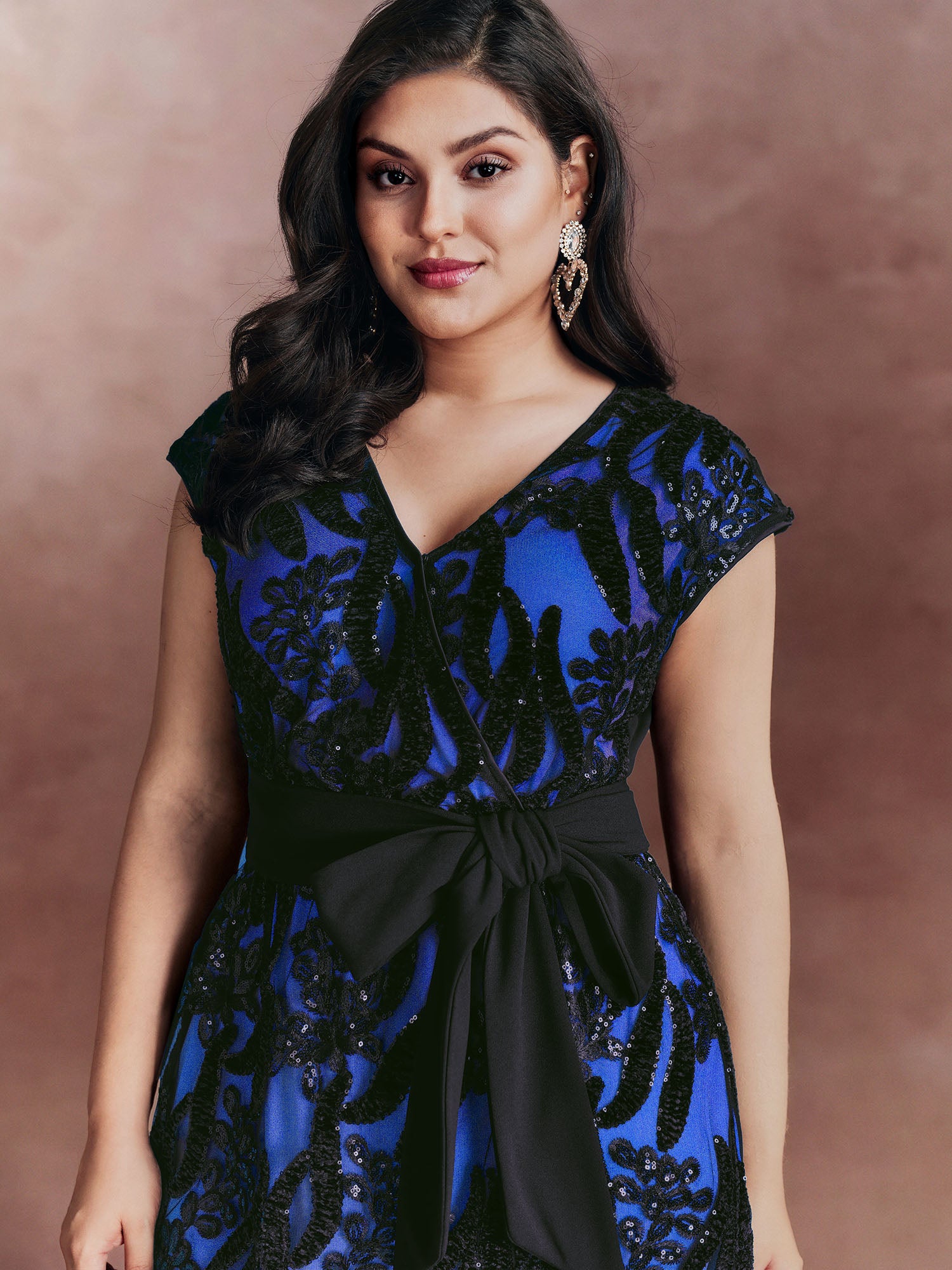 Sequin Mesh Belted Waist Mini Dress