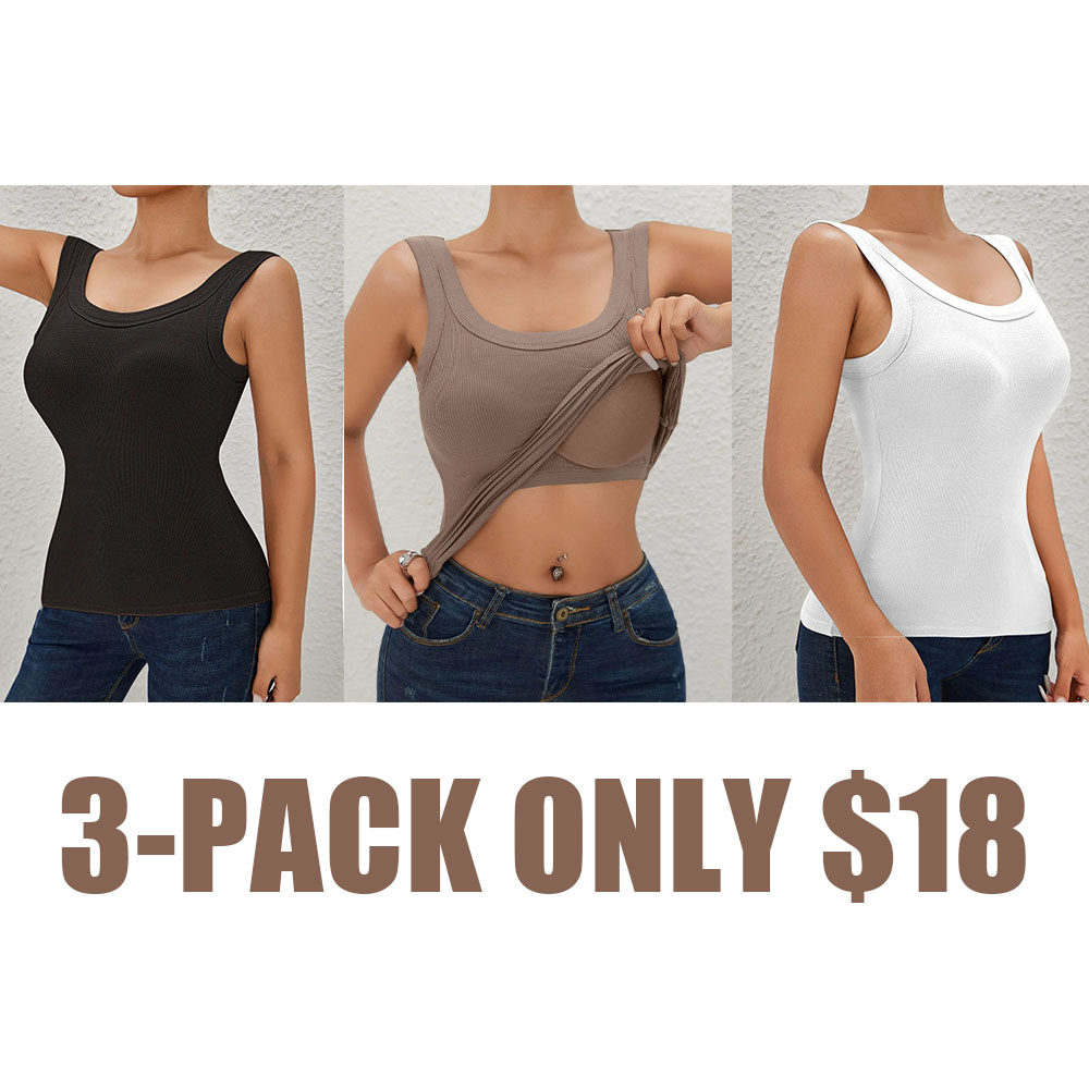 Women's Ribbed Built-In Bra Racerback Workout Tank Top