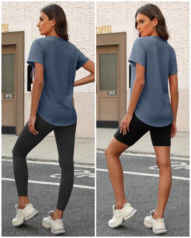 Short Sleeve Shirts for Women Casual V-Neck Plain Tees - Set of 8, Various Color Combinations, Curved Hem Comfort Womenswear