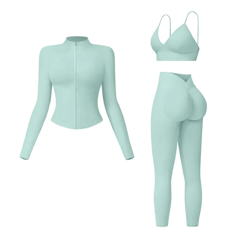 Women's Solid Criss Cross Crop Tank Top & High Waist Leggings & Zip Up Crop Jacket Tracksuit Set by MFVIM - Breathable Comfortable Outfits for Yoga, Gym, Workouts, Running, Yoga Wear, Workout Gym Clothing, Gym Sportswear, Casual Activewear SpringStatement