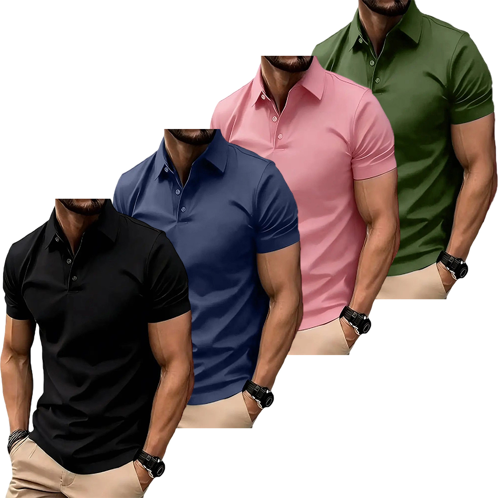 Men's Casual POLO Shirt, Solid Color Button Versatile Basic