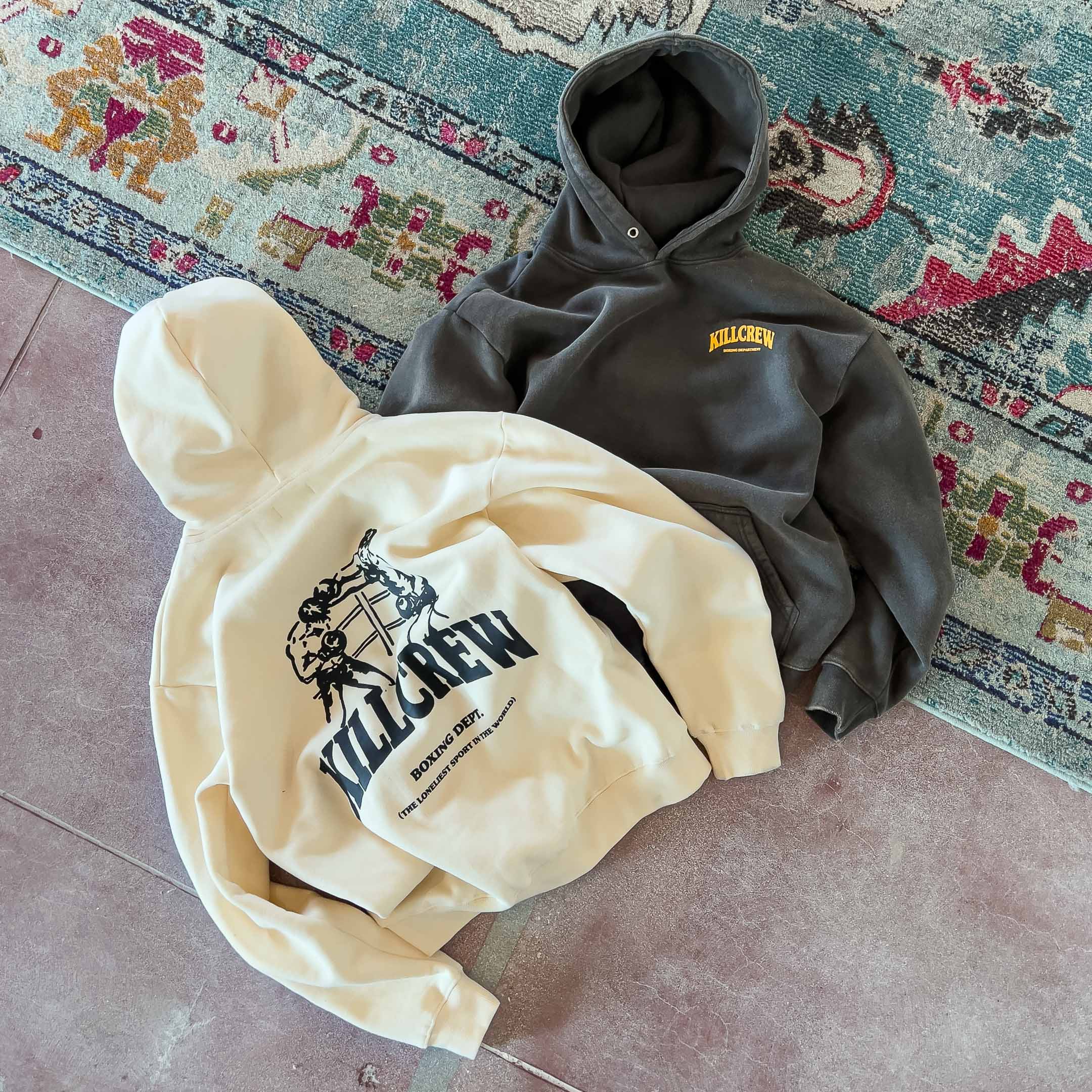 OVERSIZED LUX BOXING DEPARTMENT HOODIE - CREAM / BLACK
