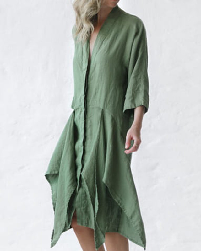 Casual and comfortable linen irregular tie dress 33fb