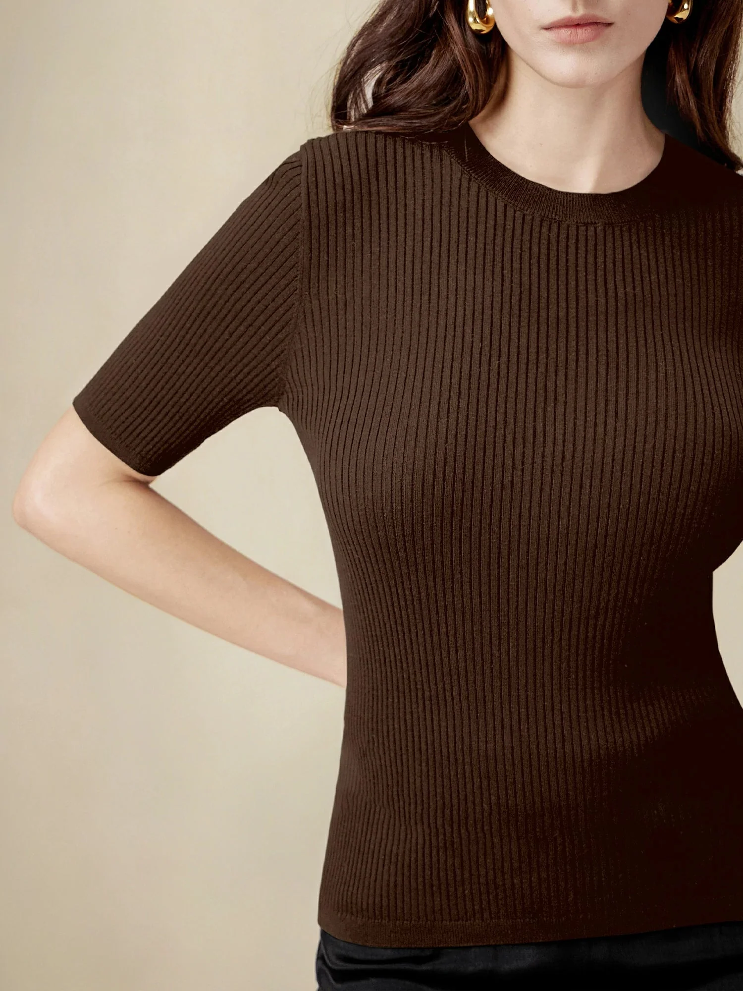 100% Lyocell Ribbed Knit Slim Fit Top