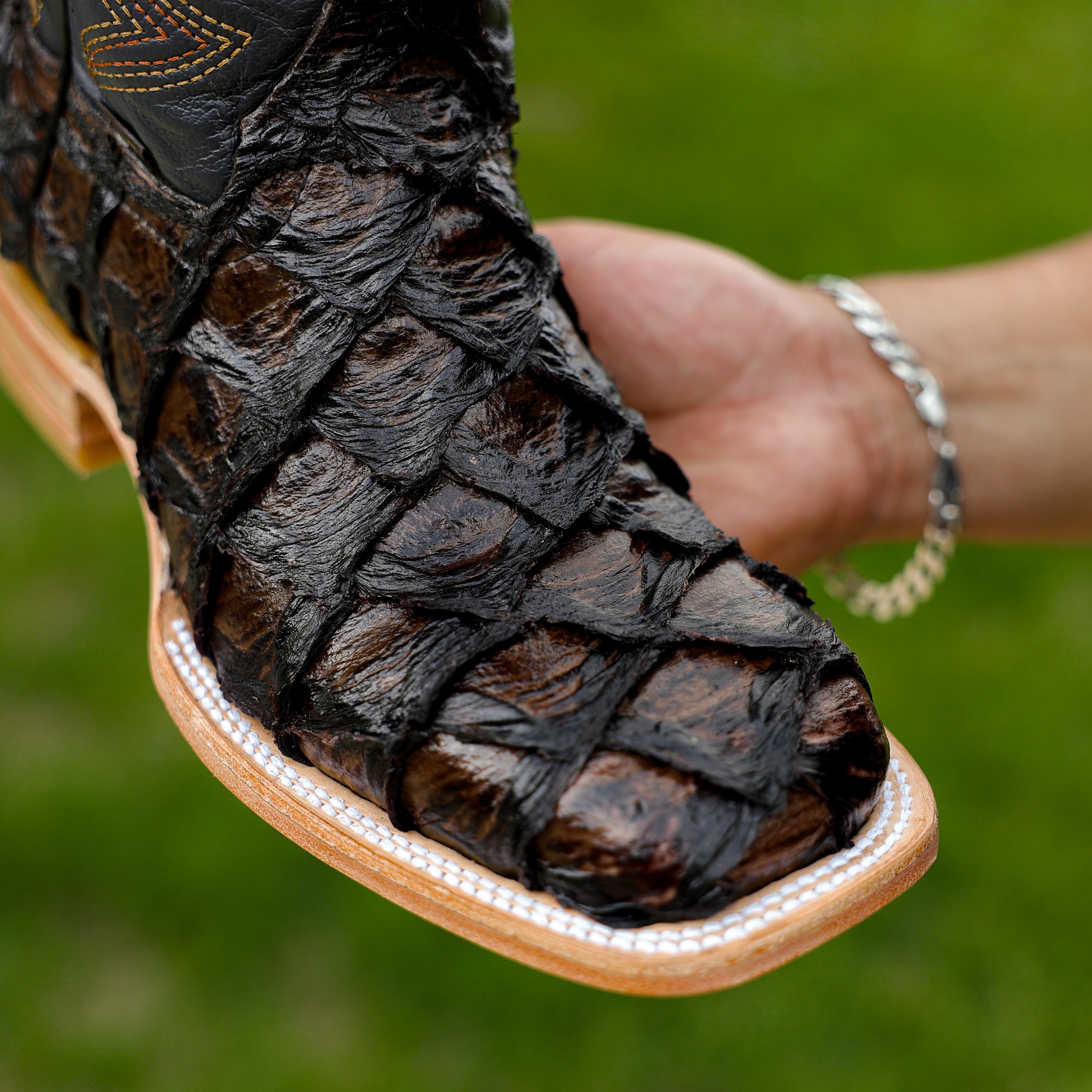 Brown Jumbo Pirarucu Leather Boots - Square Toe