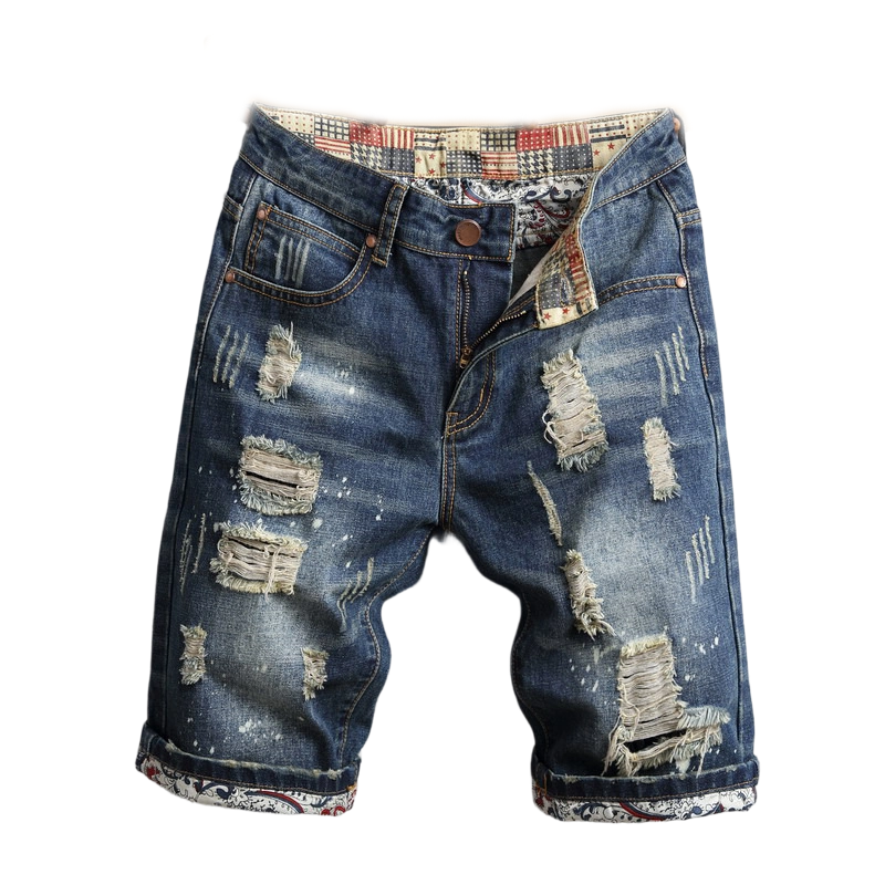 🔥 Men’s Ripped Denim Shorts – Patchwork Design for Street Style Edge 👖✨