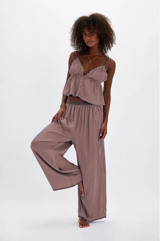 Women's Pajama Sets Lace Ruffled Cami Tops with Loose Pants