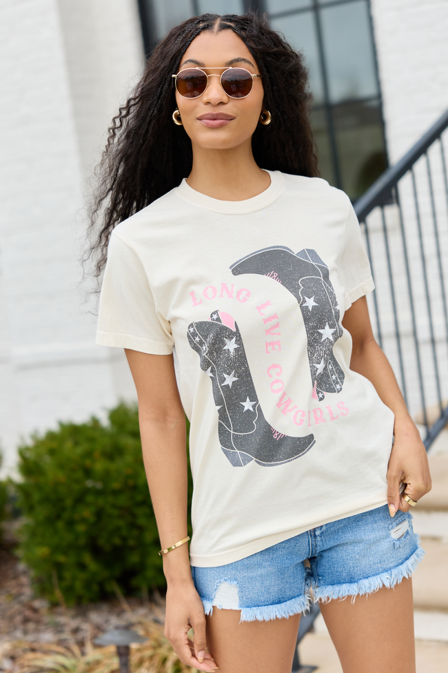 Long Live Cowgirls Star Boots Ivory Graphic Tee