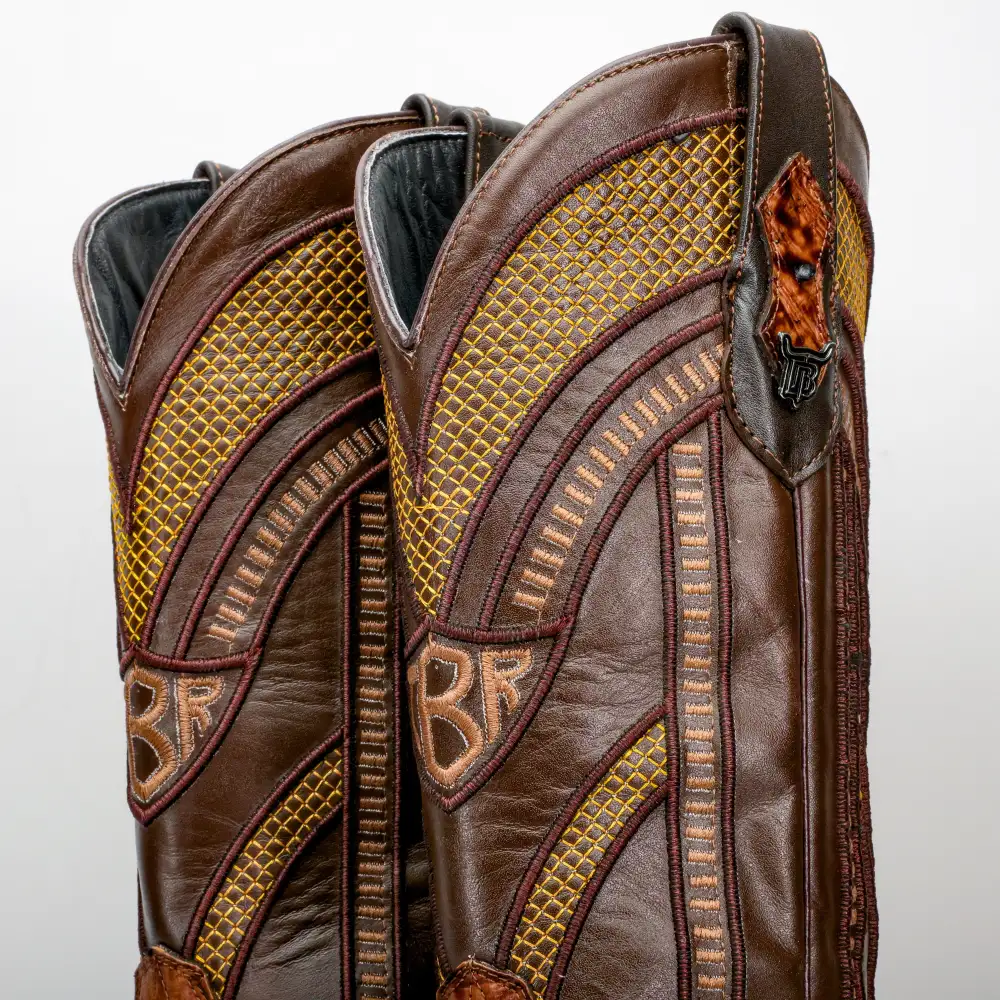 Honey Cognac Ostrich Leather Boot - Square Toe