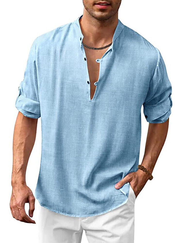 Men's Cotton Linen Casual Hippie Long Sleeve Shirt