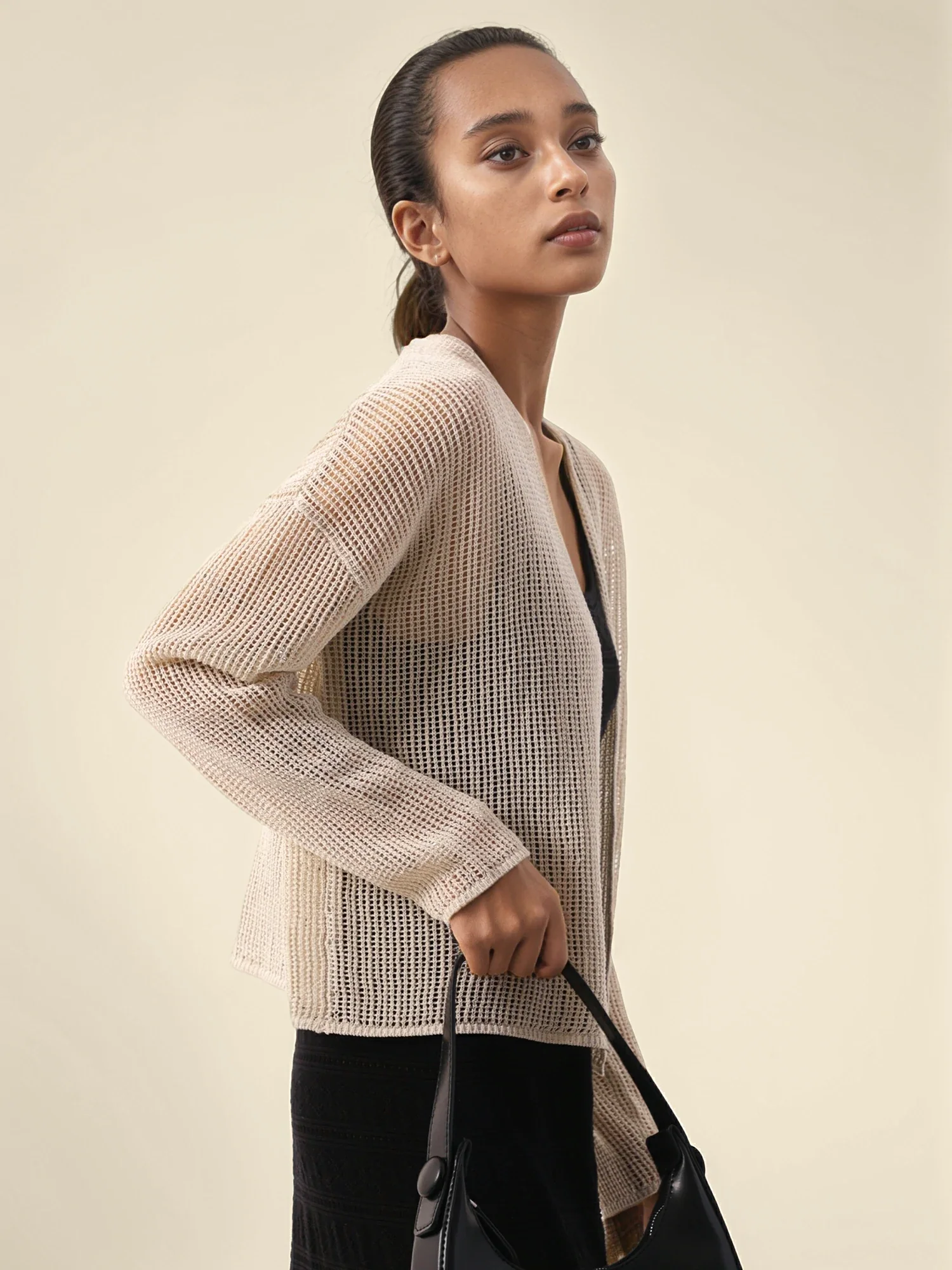 Cotton & Lyocell Long Sleeve Hollow Cardigan