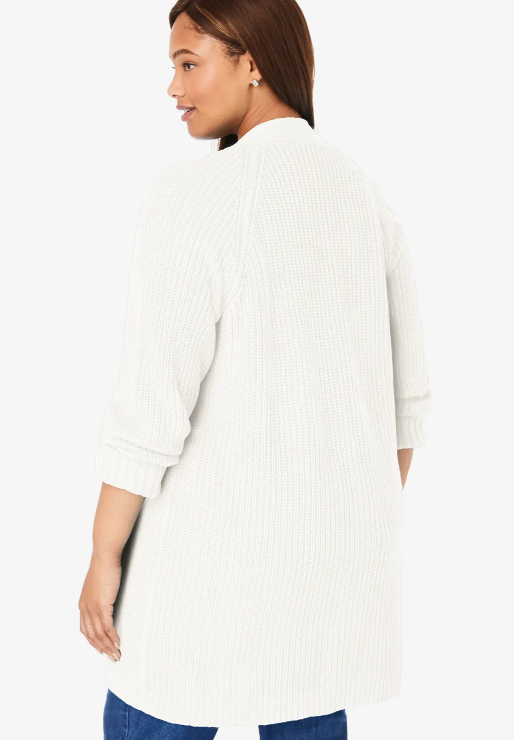 Button-Front Shaker Cardigan