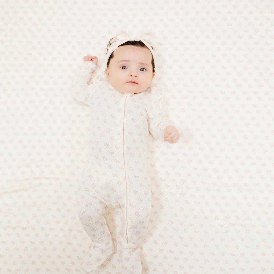 2 WAY RUFFLE SLEEVE ZIPPER FOOTIE - VINTAGE MINI BOWS