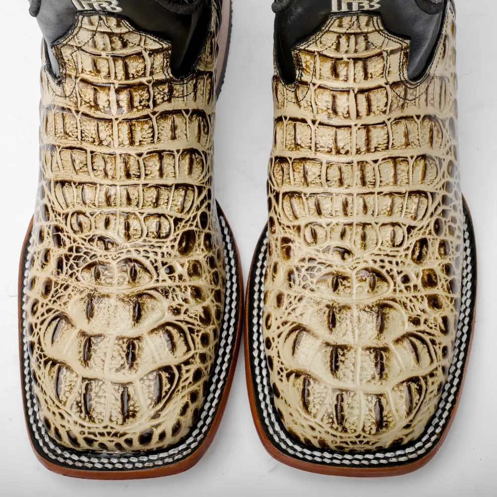 Desert Caiman Neck Leather Boots - Square Toe