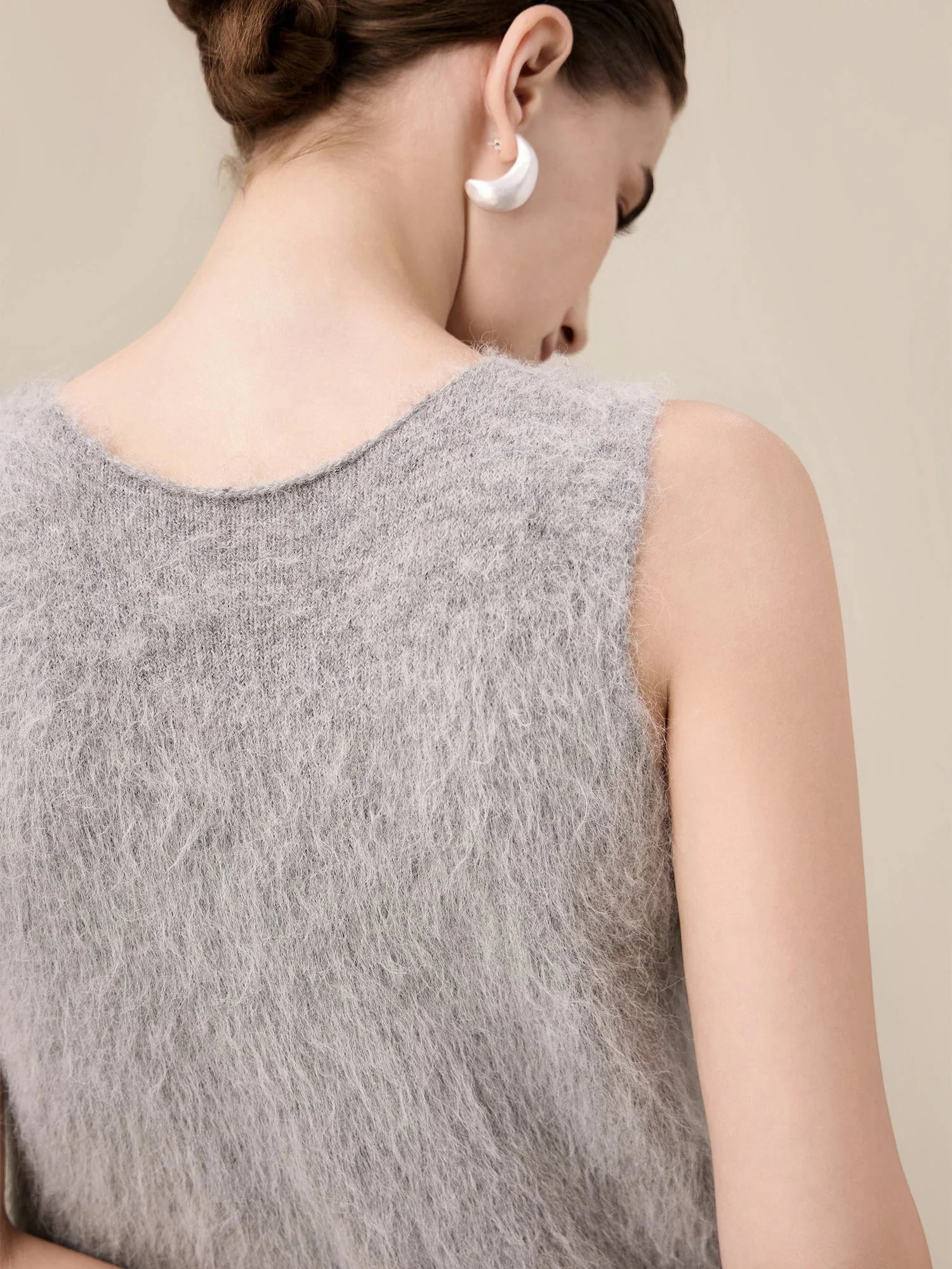 Alpaca V-Neck Sleeveless Plush Knit Vest Dress