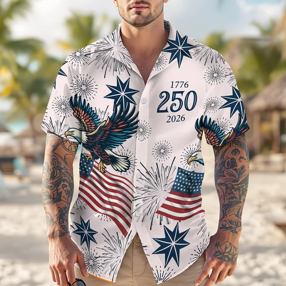 Men'S American 250Th Anniversary Art Print Hawaiian Shirt