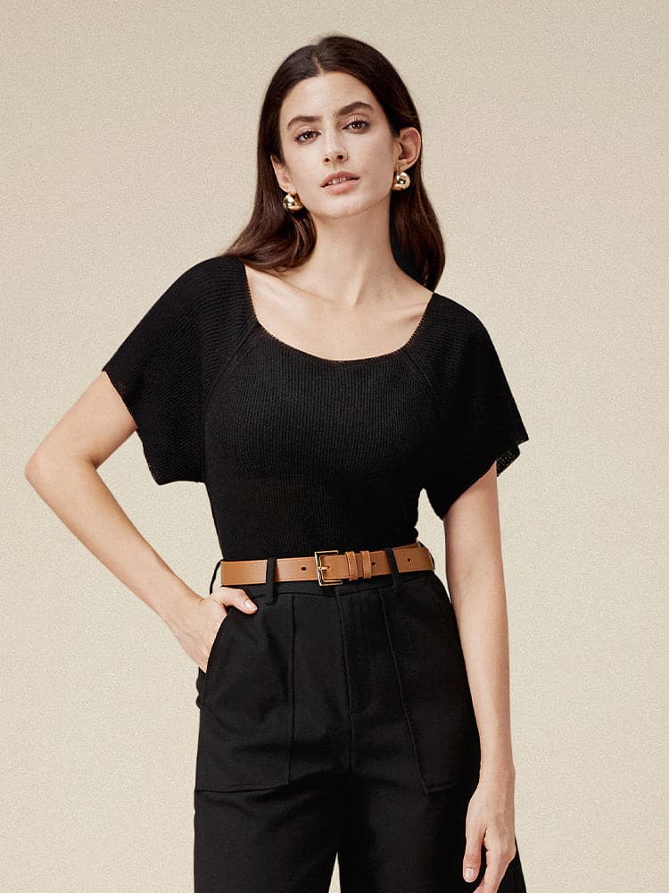 Linen & Lyocell Square Neck Casual Basic Top