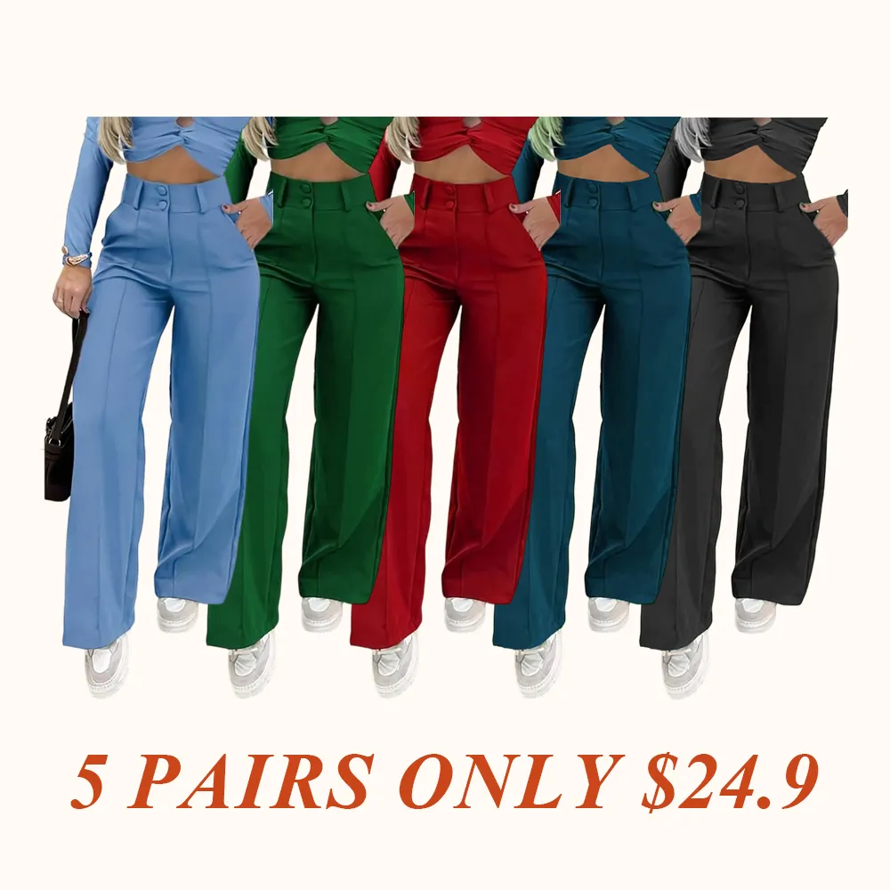 Women's Simple Wide-Leg Pants with Double Button Front