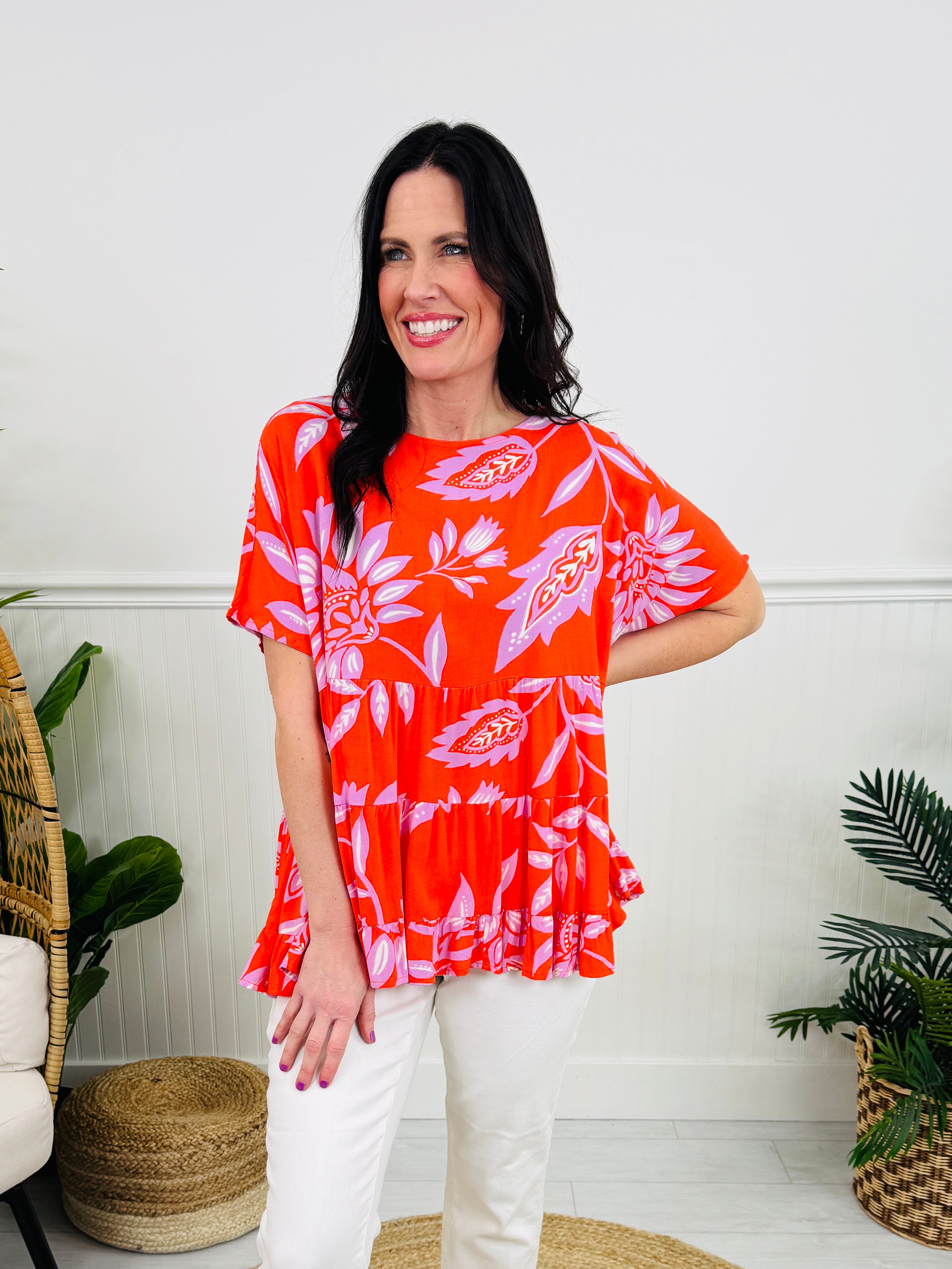 Floral Fiesta Top In Hot Coral