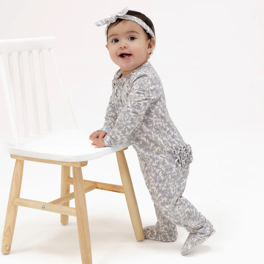 2 WAY ZIPPER RUFFLE BACK FOOTIE - FORGET ME NOT FLORAL