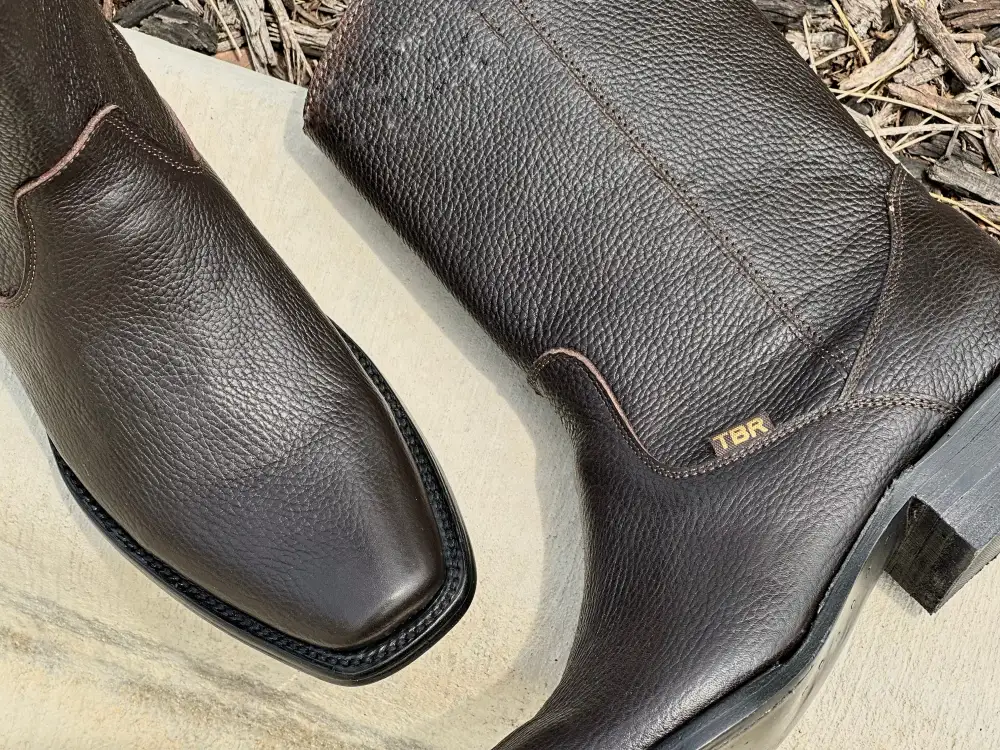 Mens Brown Bull Hide Leather Booties  With Zipper On Shaft