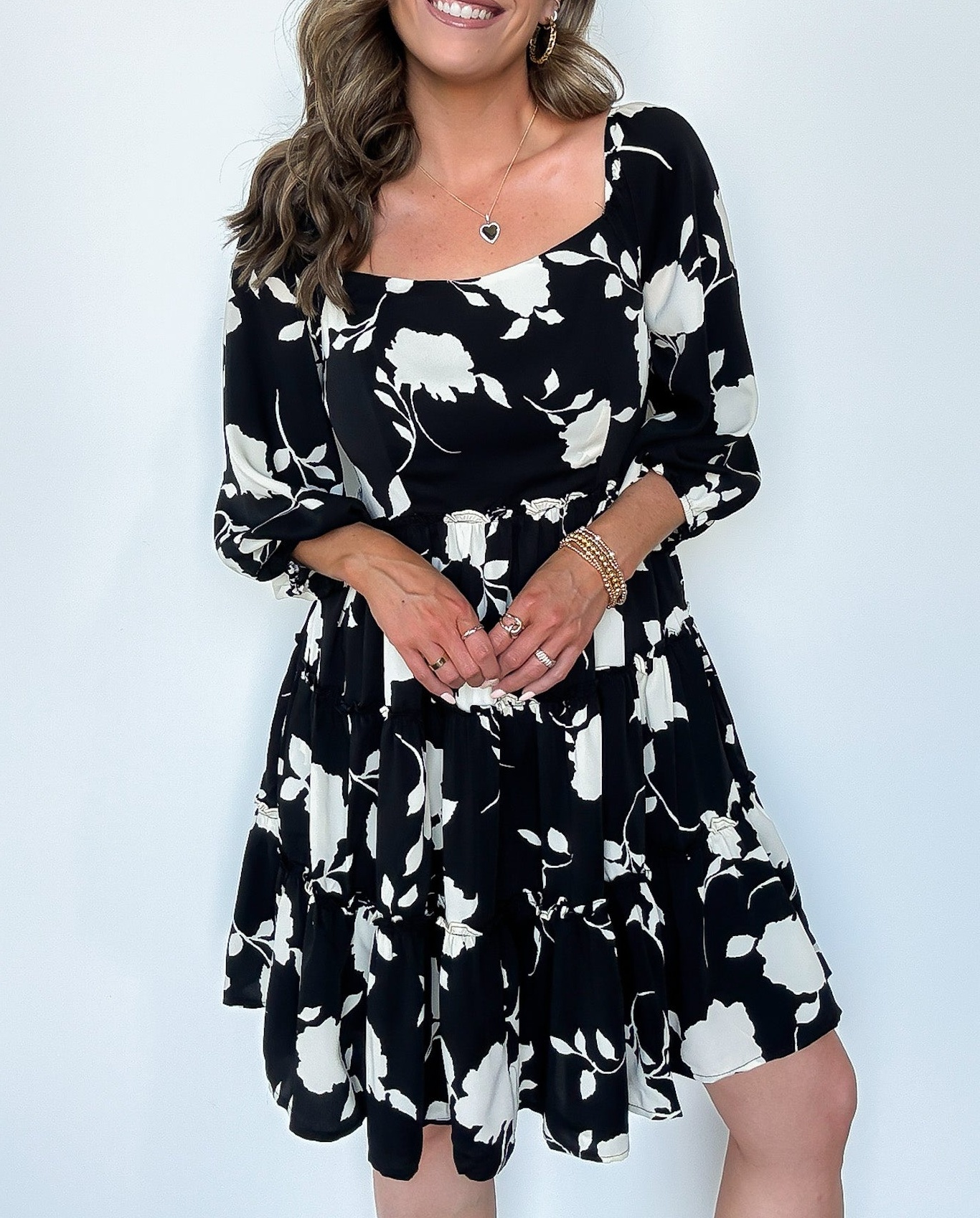 Gaelle Floral Square Neck Dress