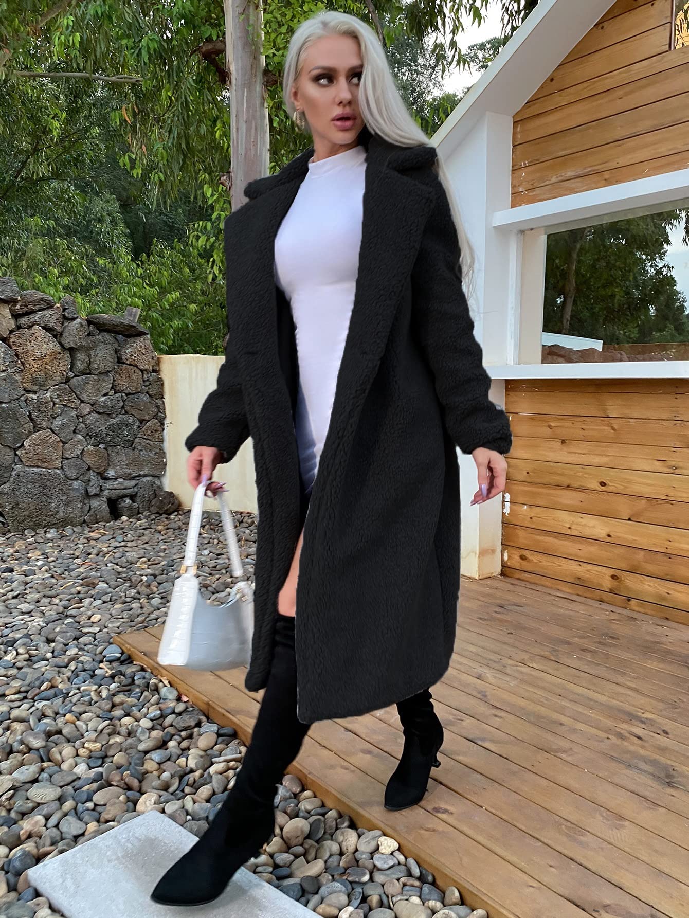 RAOGE Jackets for Women Jackets - Single Button Teddy Midi Coat