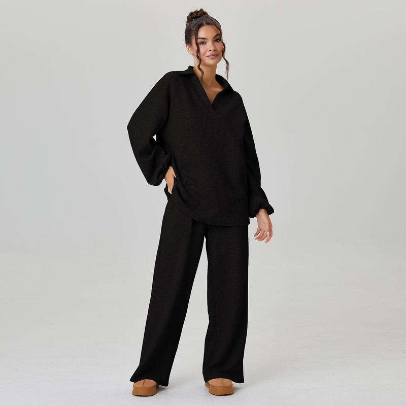 Women’s Slouchy V-Neck Textured Two-Piece Lounge Set