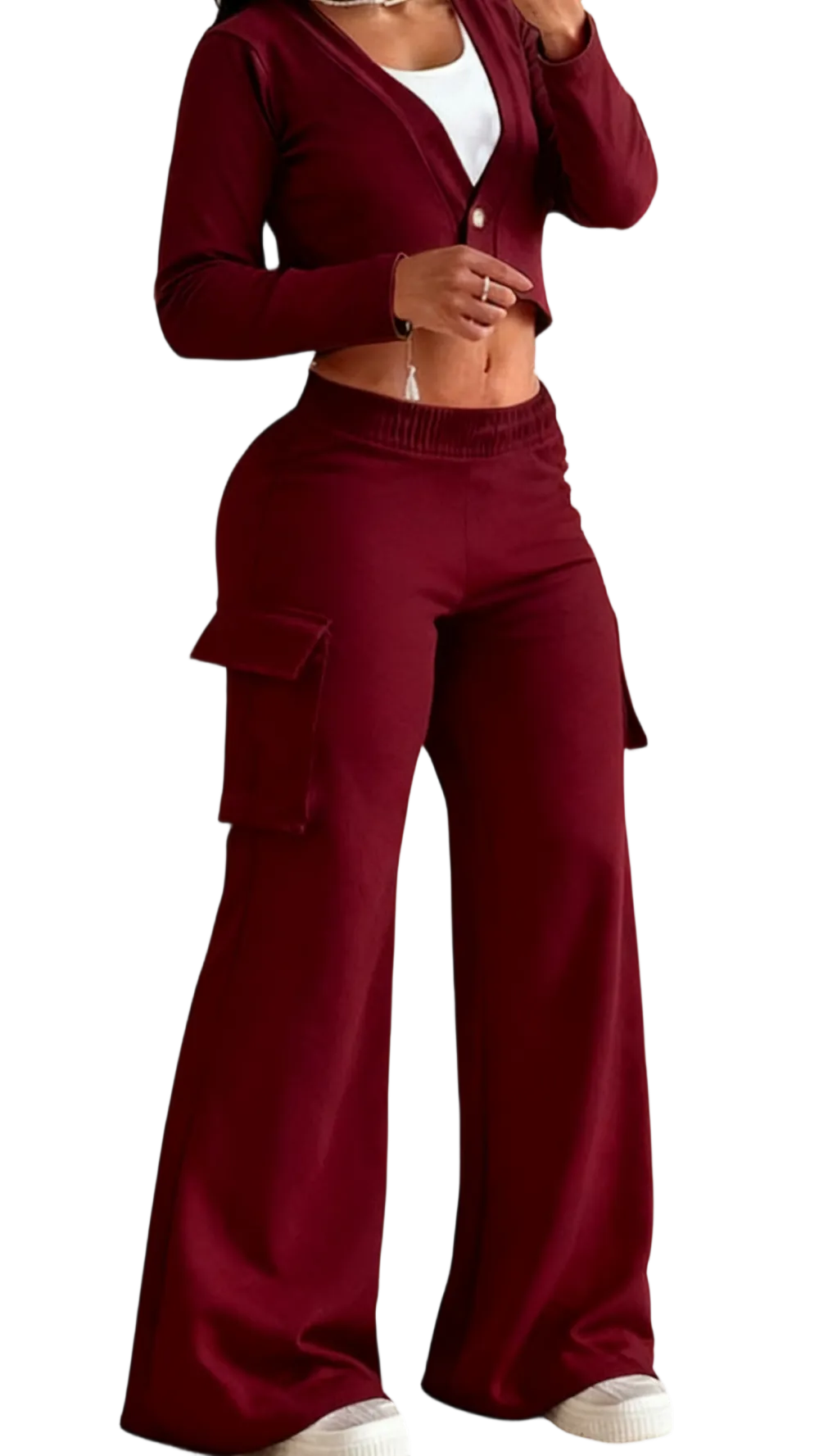 Women's Solid Color Flap Pocket Pants