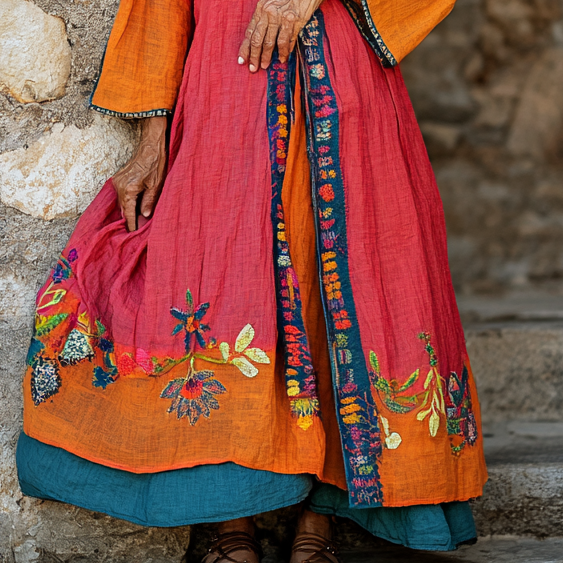 Vintage Loose Linen Patchwork Dress 3cba