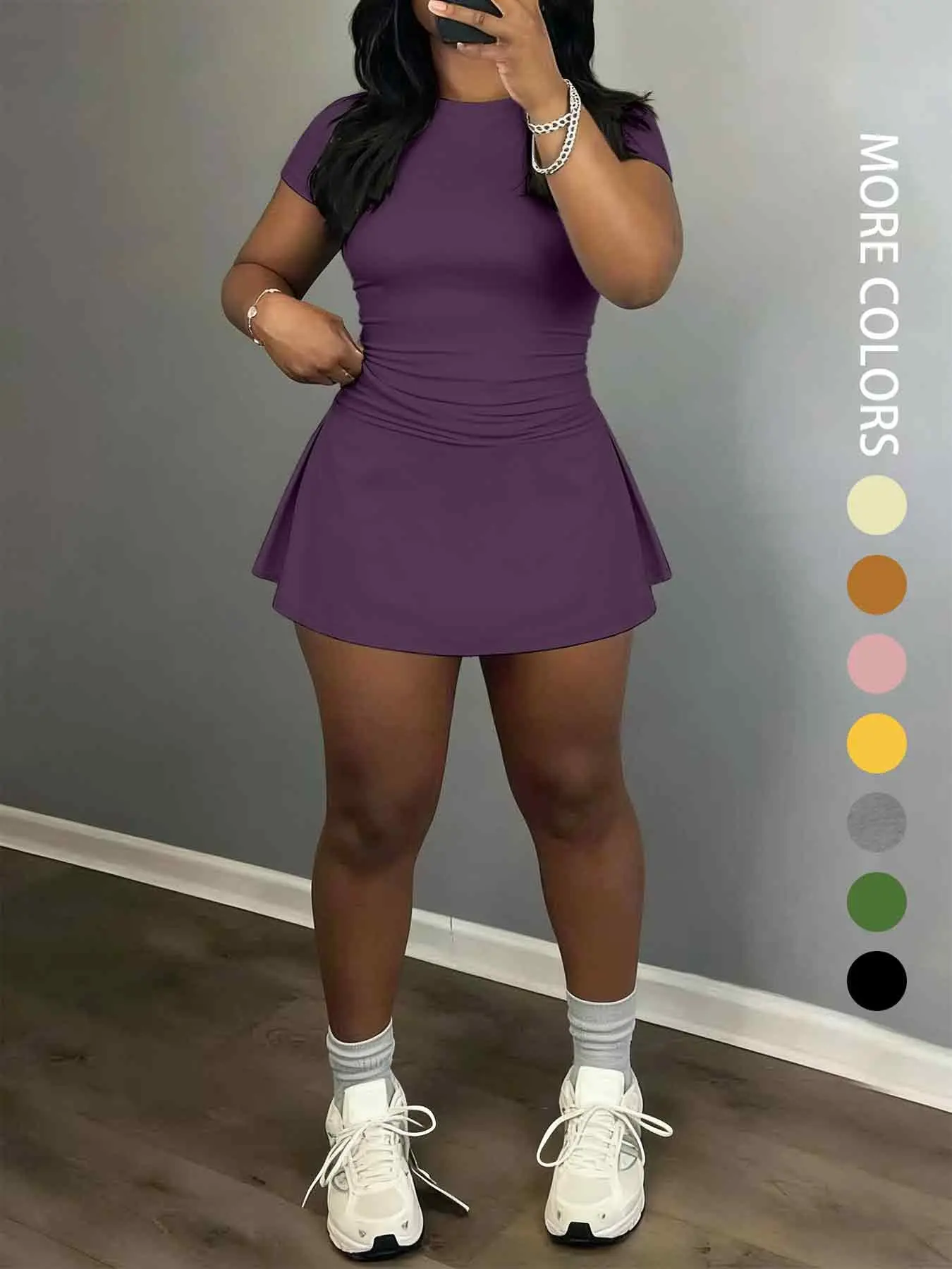 Women's Short Sleeve Casual Sporty Set, 2-Piece Women's Fashionable Daily Wear & Active Lifestyle Clothing, Stretchy Suit Set, Yoga Gym Outfits