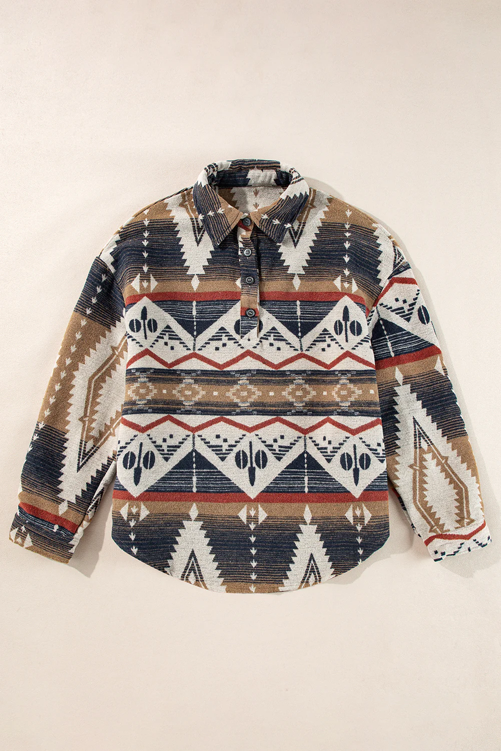 Western Aztec Collared Button-up Sweatshirt