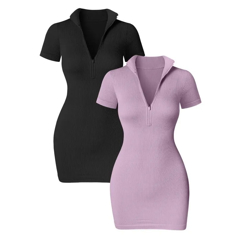 Lapel Zip Tight Dresses Stretchy Womenswear(Just $3 Each!)