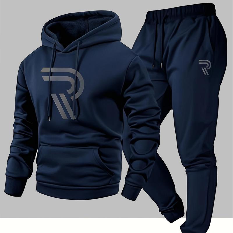 Men's sports two-piece hooded sweatshirt and pants set