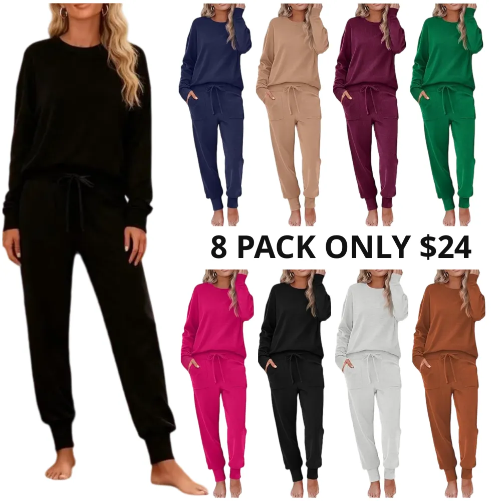 Women's Long Sleeve Knit Loungewear Set Jogger Pants Outfit