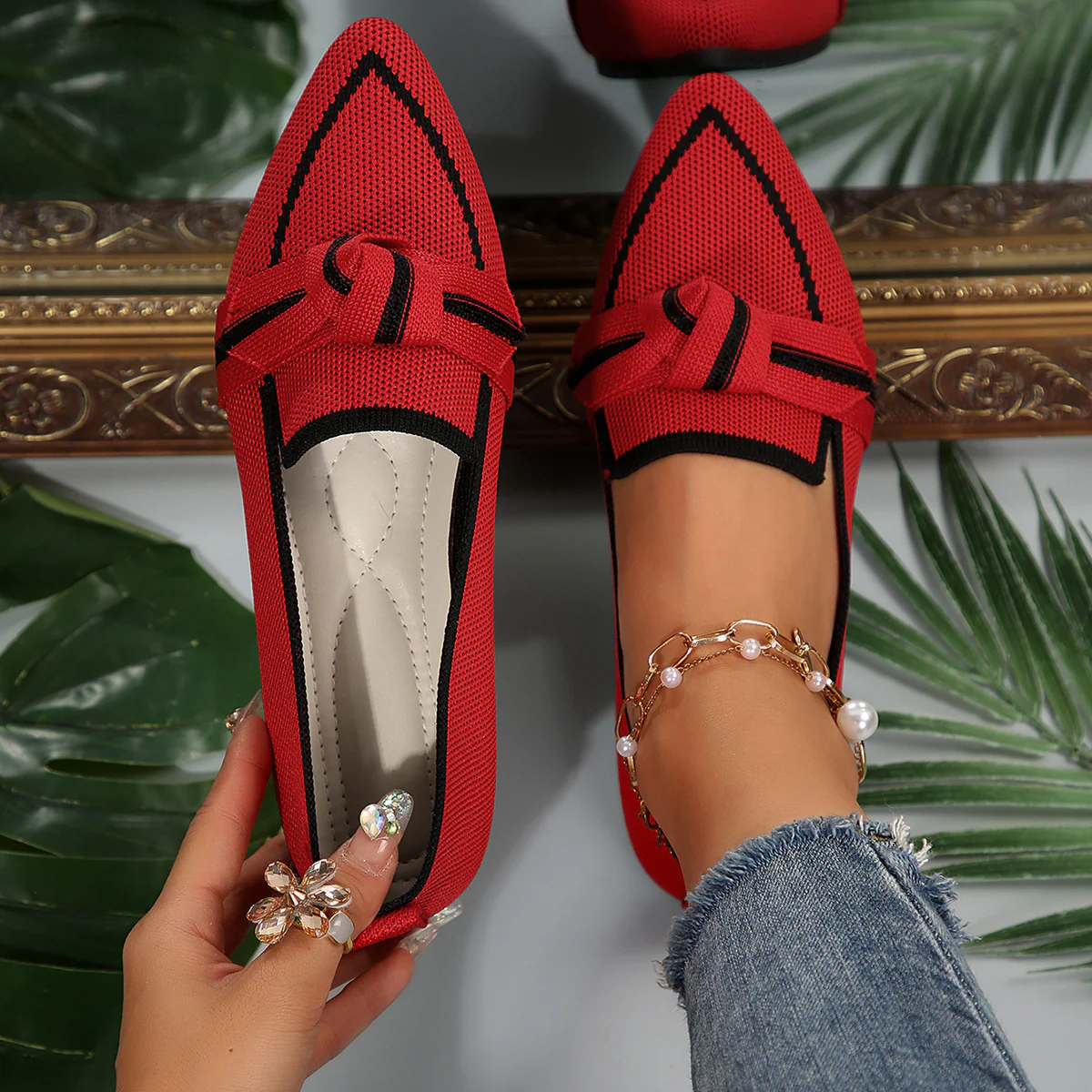 Point Toe Mesh Flat Slip-Ons  (multiple color options)