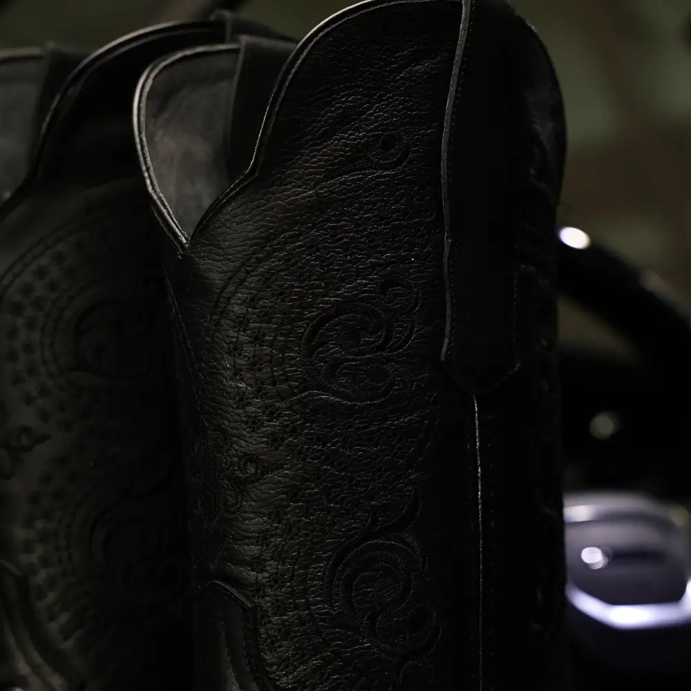 Black Basketweave Leather Boots - Square Toe