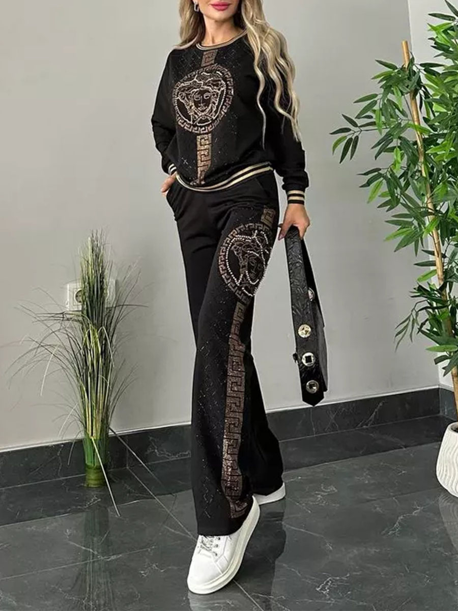 Women Round Neck Printed Casual Suit