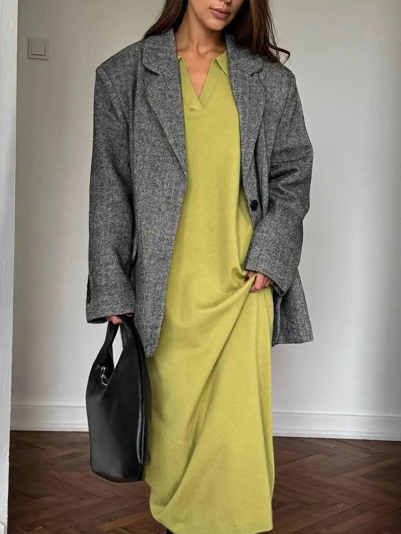 Long Sleeve Collared Neck Knit Dress