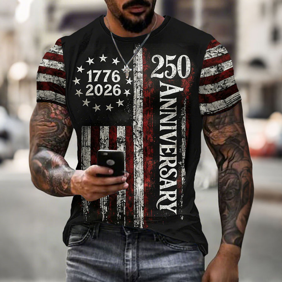 Men'S American Flag Commemorative 250Th Anniversary Classic Pattern Short Sleeve T-Shirt