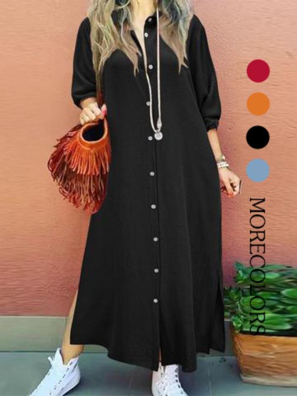 Women's Plain Button Shirt Collar Long Sleeve Dress, Casual Fashion Collared Long Dress for Daily Outdoor Wear, Women Dress for Spring & Summer, Classy Modest Dresses, Womenswear