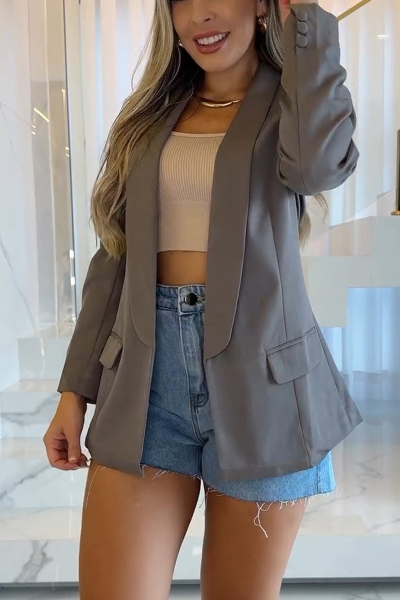 Women's Casual Lapel Solid Color Suit Jacket