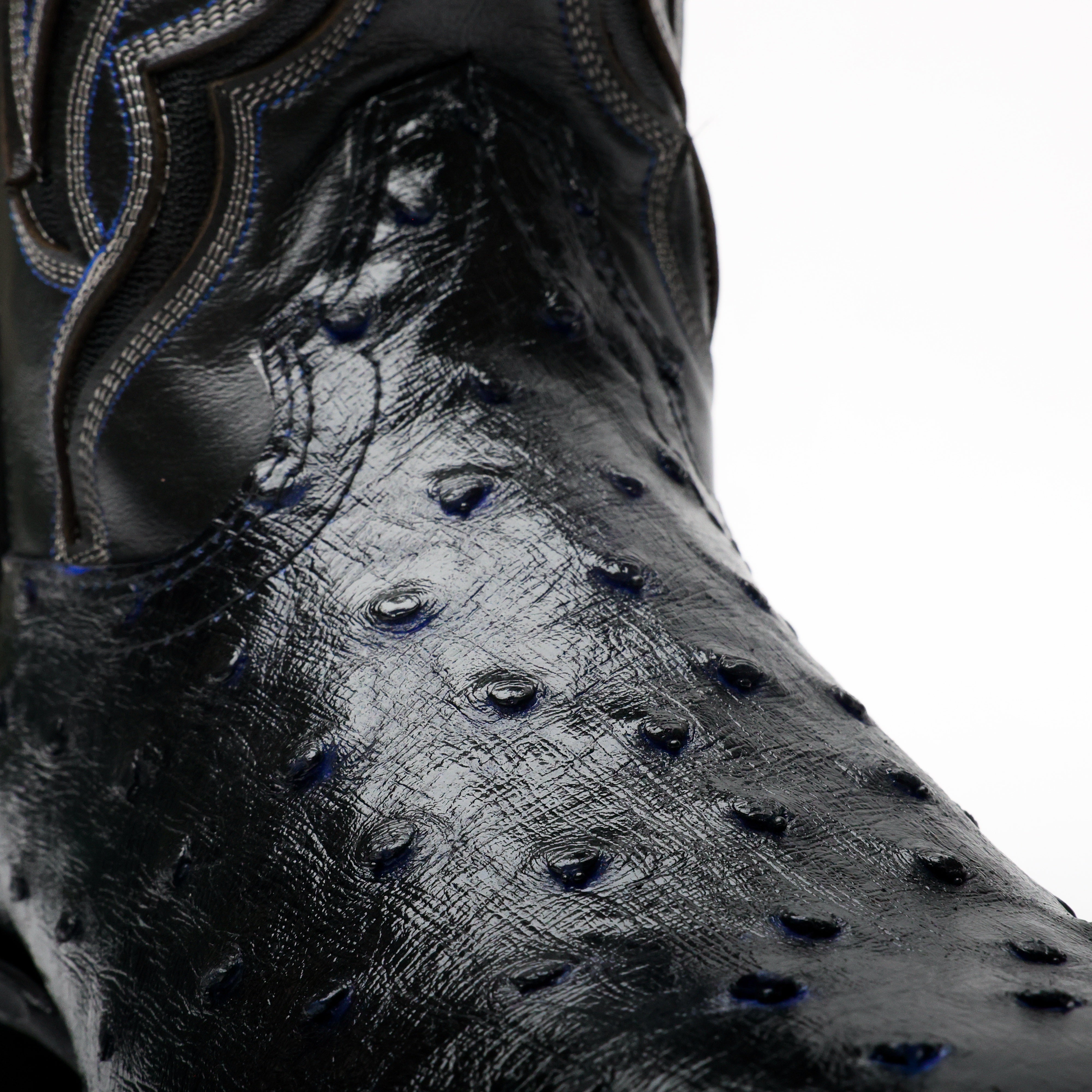 Black/Blue Ostrich Leather Boots - Square Toe