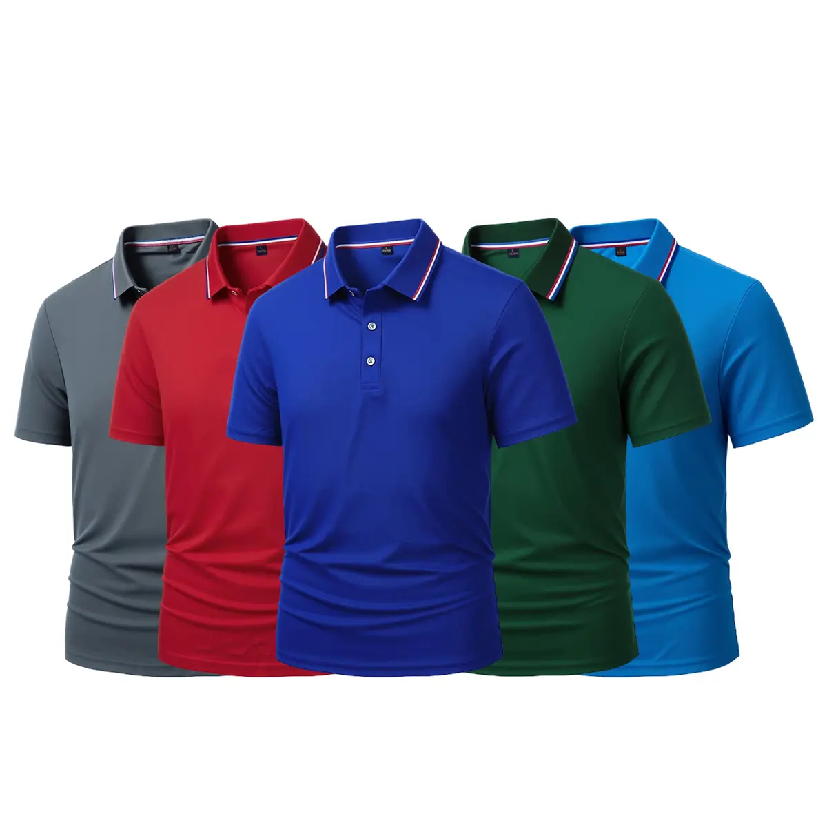 Pack of 5 - Men's Quick Dry Color Block Striped Polo Shirt