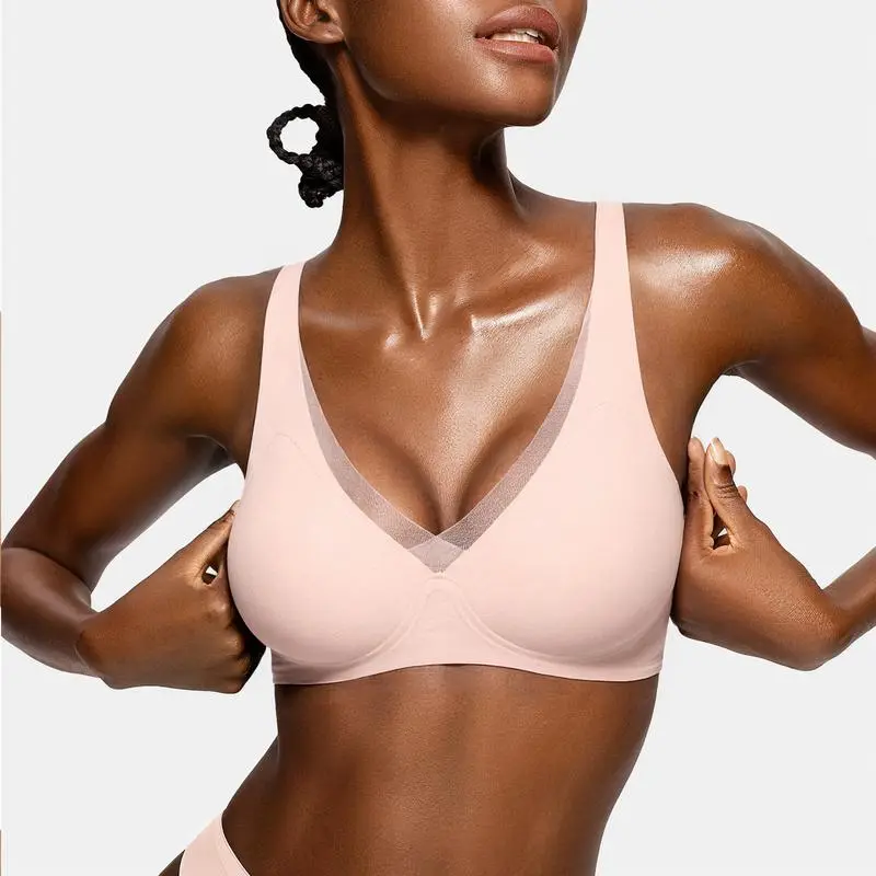 Womens Comfortable Wireless Bras Push Up Bralettes Seamless Tshirts Bras Deep V
