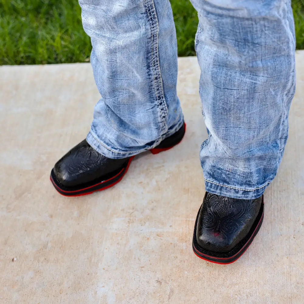 TBR Black Hand-Tooled Leather Boots With 3D Lightweight Sole - Composite Toe