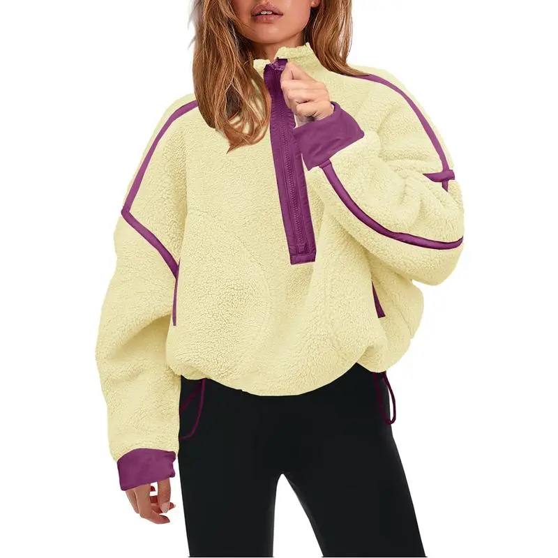 Women Sherpa Fleece Warm Oversized Half Zip Sweater