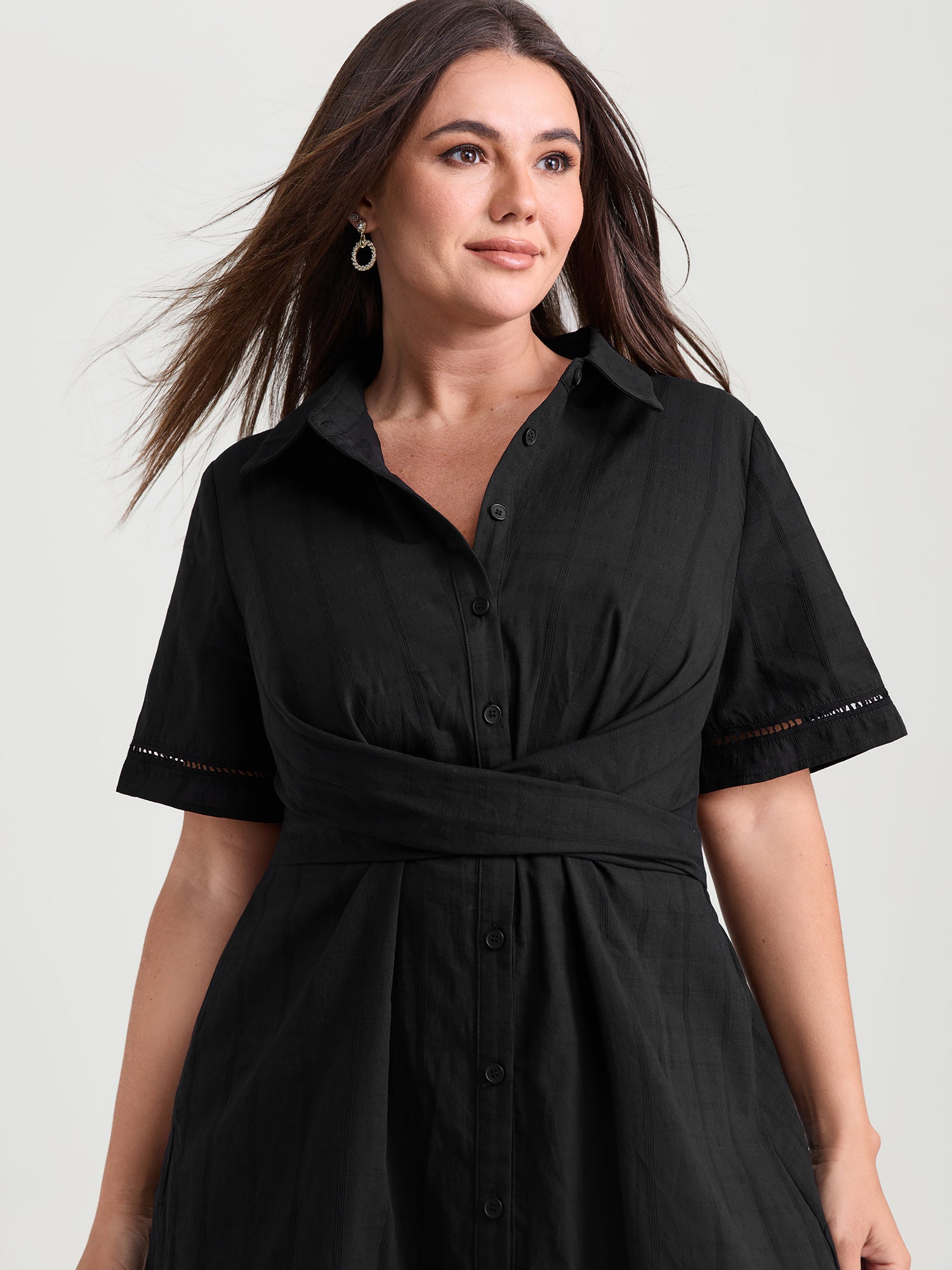 Pure Cotton Textured Overlap Waist Midi Dress