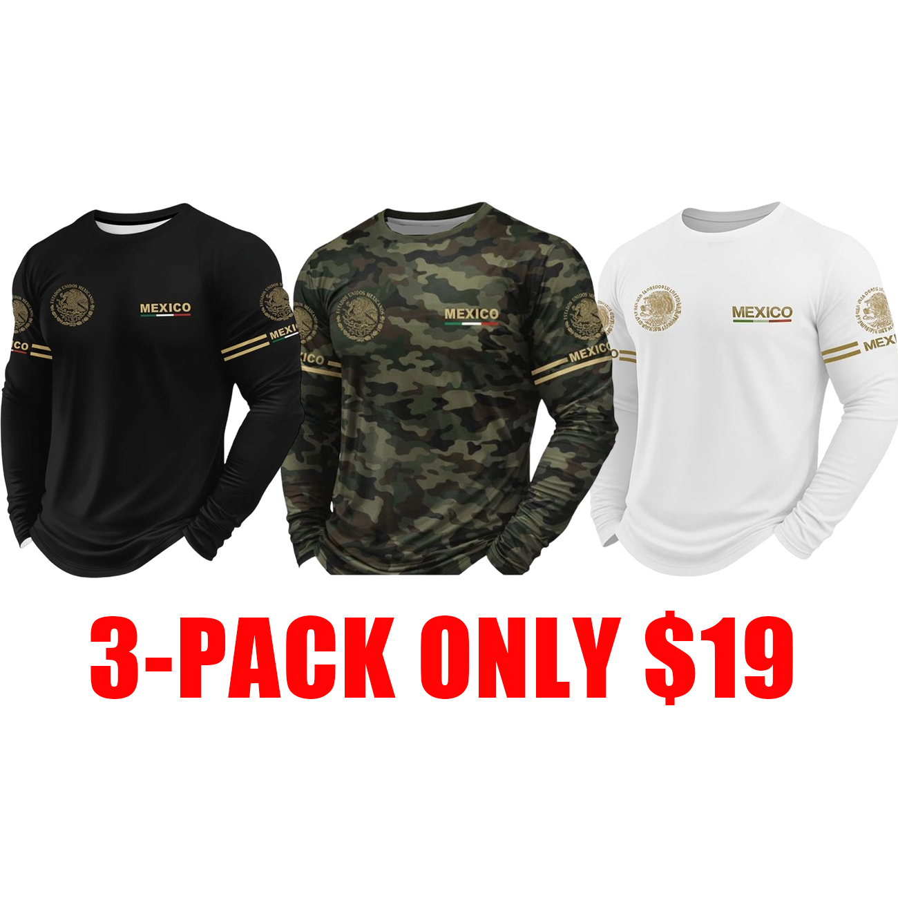 Men’s 3D Printed Long Sleeve Crop T-Shirt with Mexican Pattern