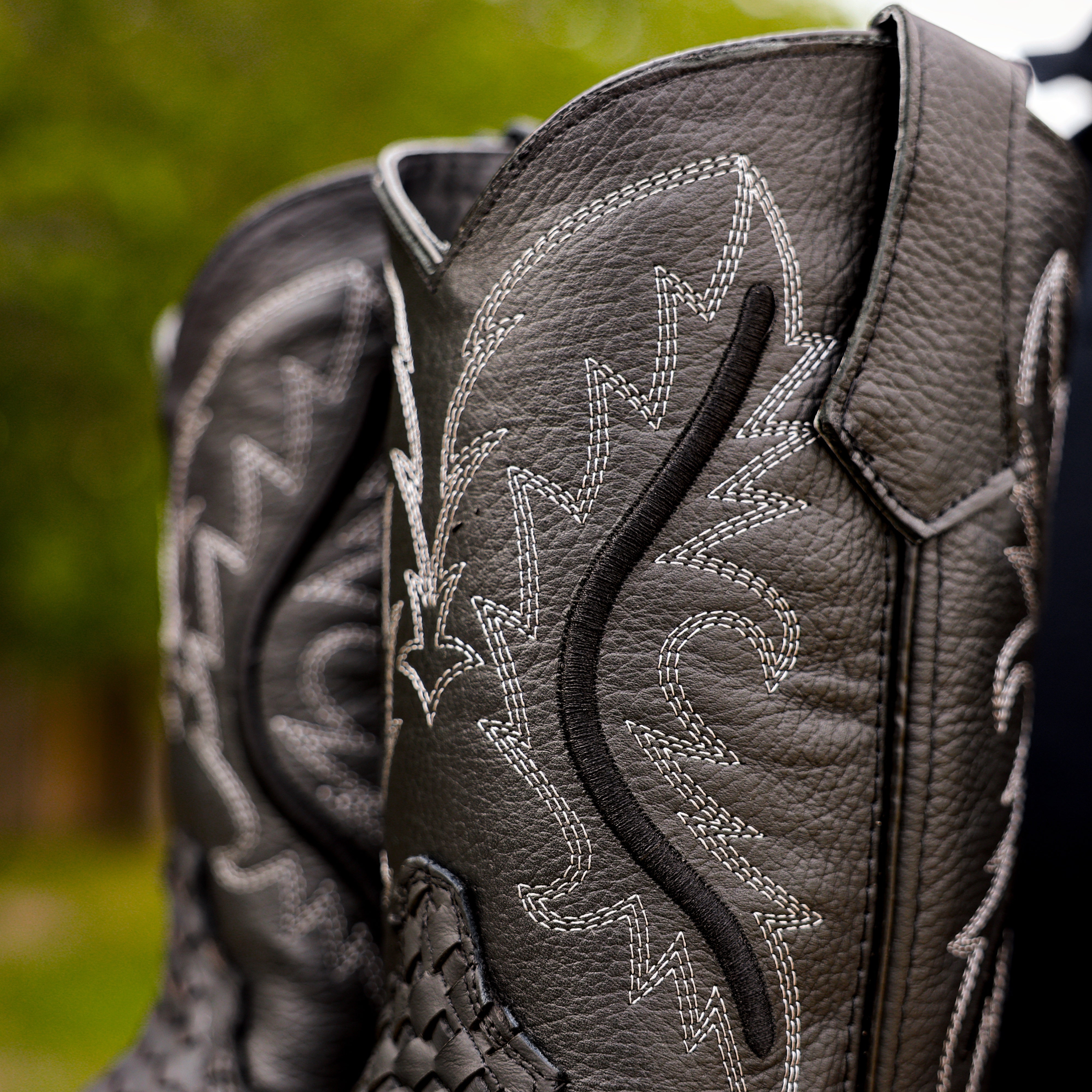 Black Basketweave Leather Boots With 3D Lightweight Sole - Square Toe